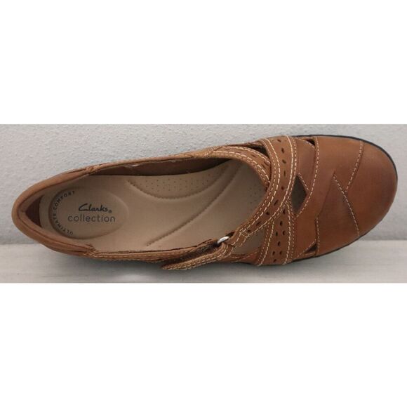 Clarks Women's Sz 9.5W Dark Tan/Brown Leather Ashland Spin Q Mary Jane Flats - Picture 8 of 14
